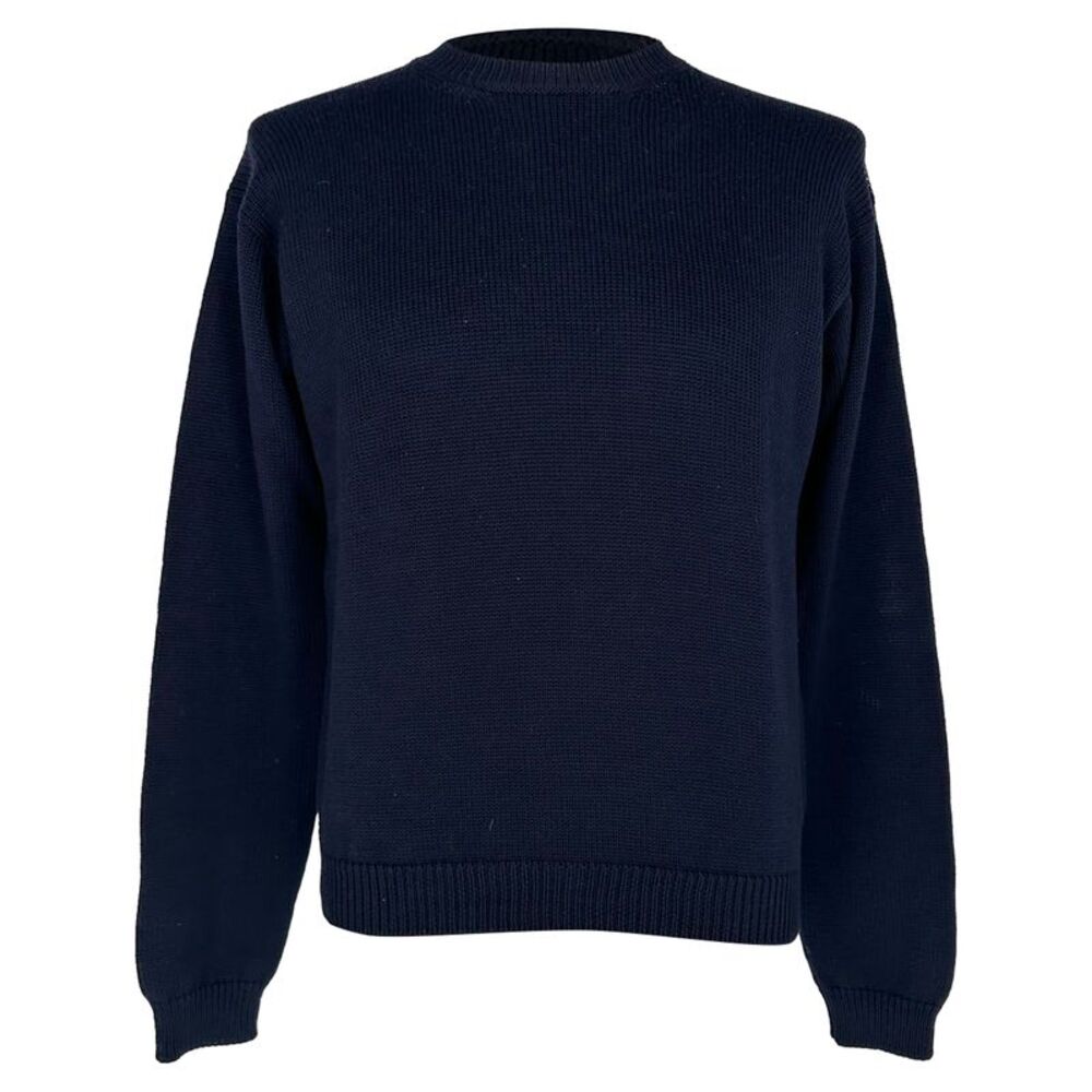 Prada Knitted Crewneck Sweater in Navy Blue Wool